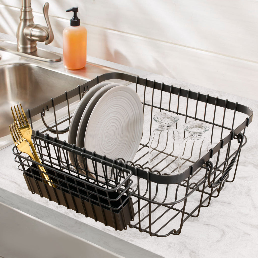  Metal Dish Rack with Caddy, Antique Gray, Best Used for Dish Drying and Sink Organization