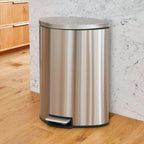  Kitchen Trash Can, 14.5 Gallon Stainless Steel Semi Round Step Garbage Bin with Soft Close Lid, Silver