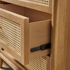  Springwood Caning 3-Drawer Nightstand with USB, Light Honey finish