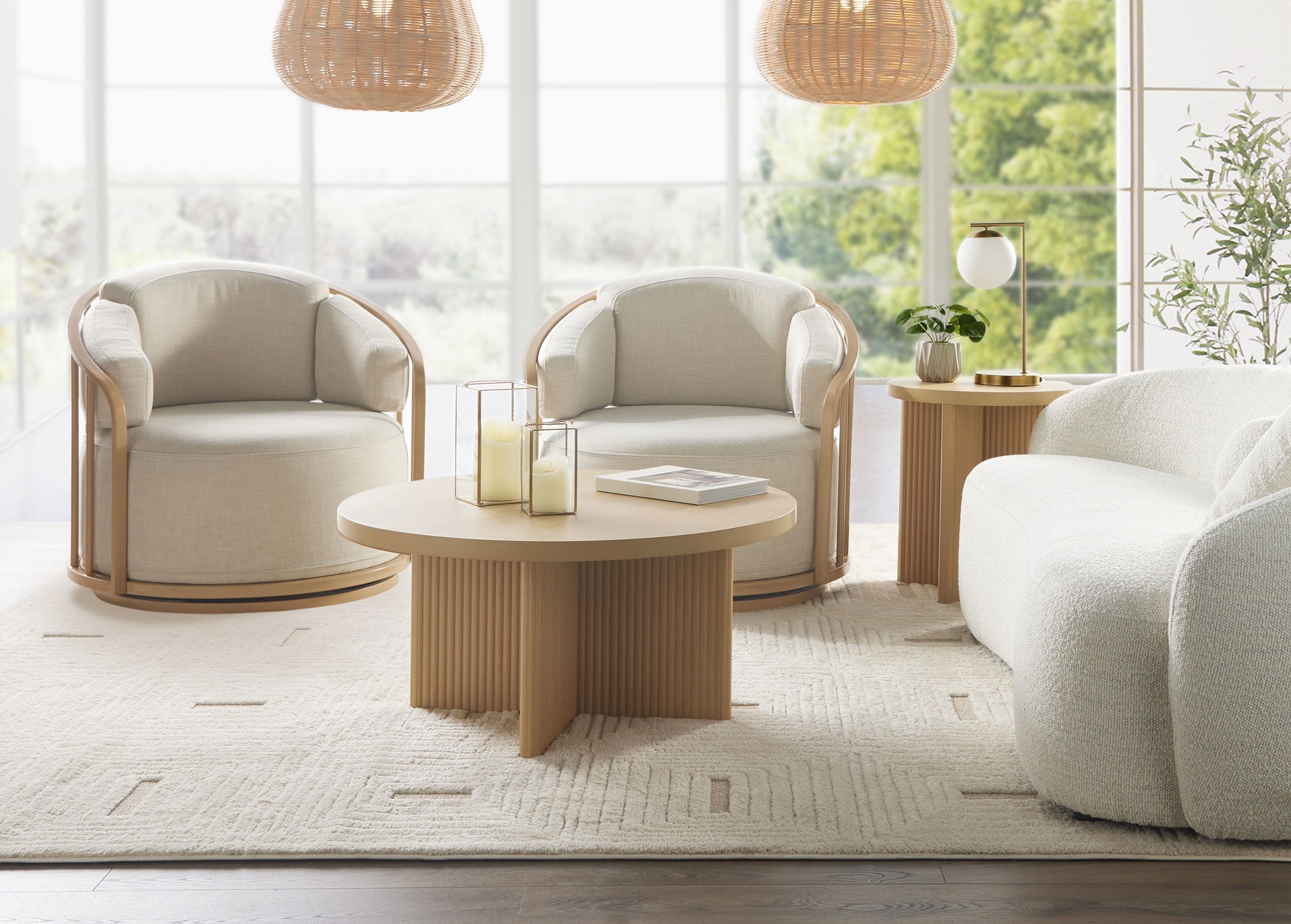 Open Box  Lillian Fluted Coffee Table, Natural Pine Finish
