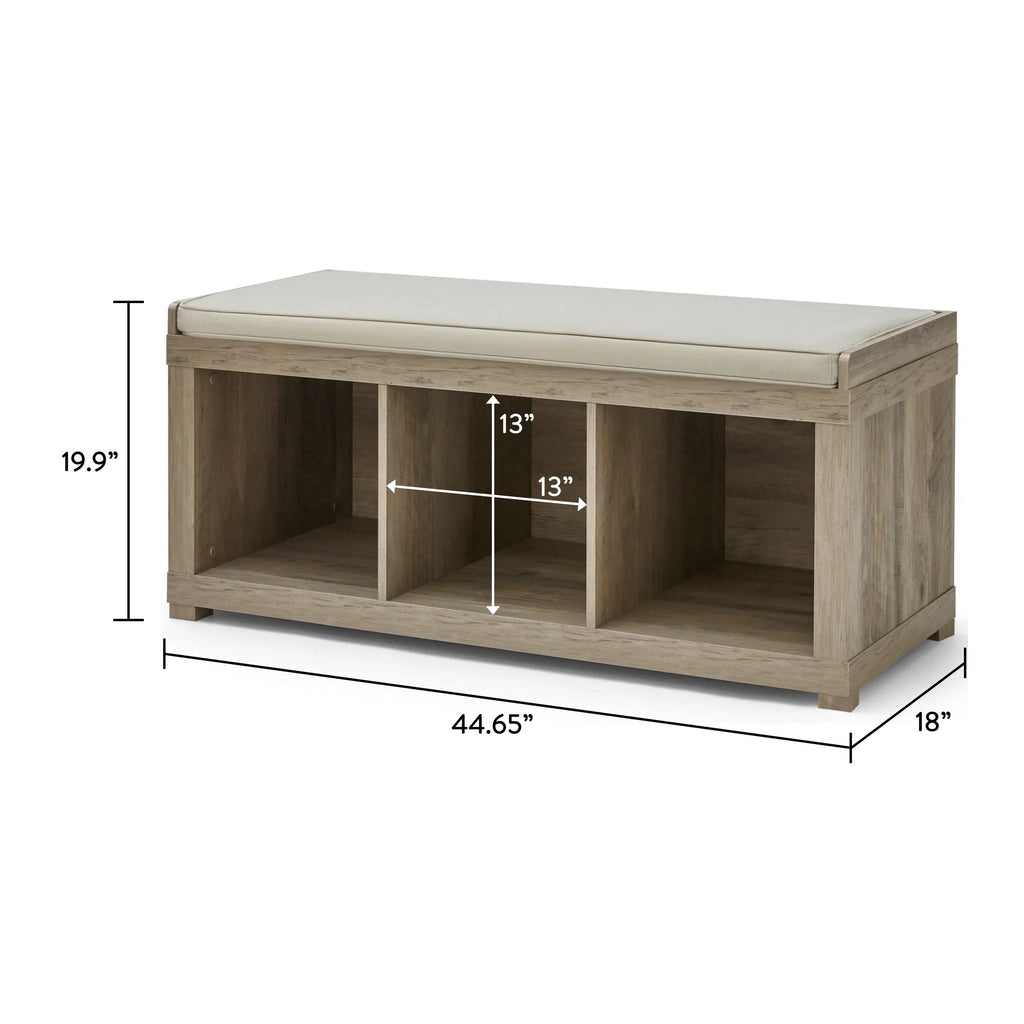  3-Cube Storage Bench, Rustic Gray