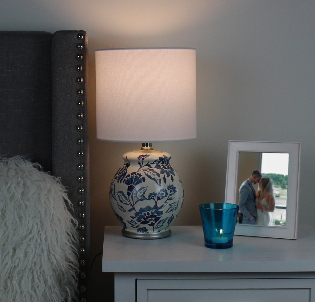  Floral Ceramic Lamp with Shade, 17"