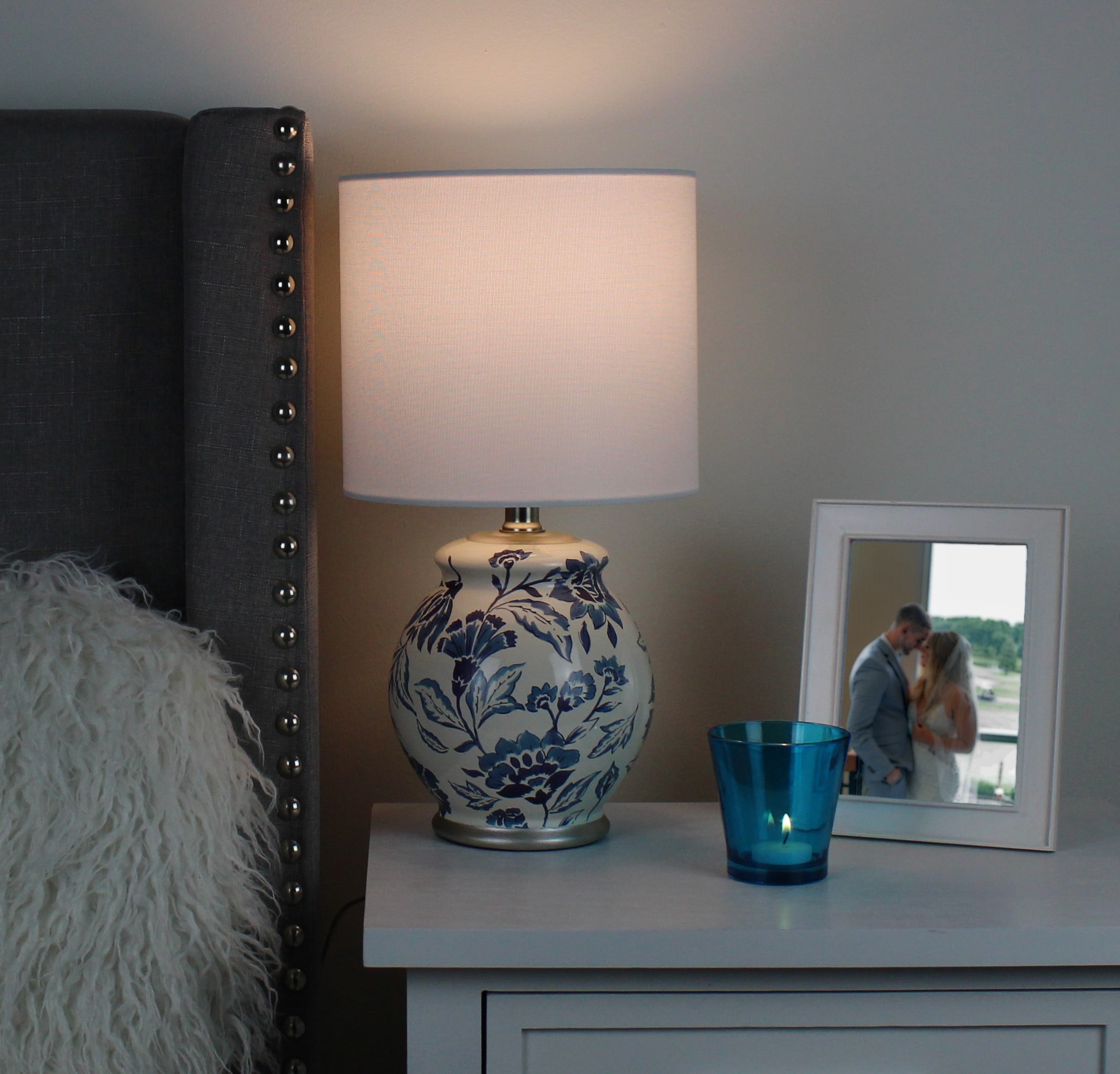 Floral Ceramic Lamp with Shade, 17"
