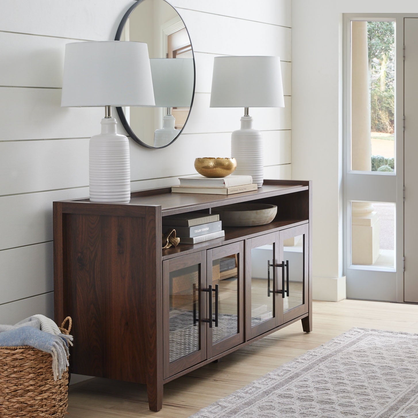  Reading Refined Farmhouse TV Stand for TVs up to 65", Walnut Finish