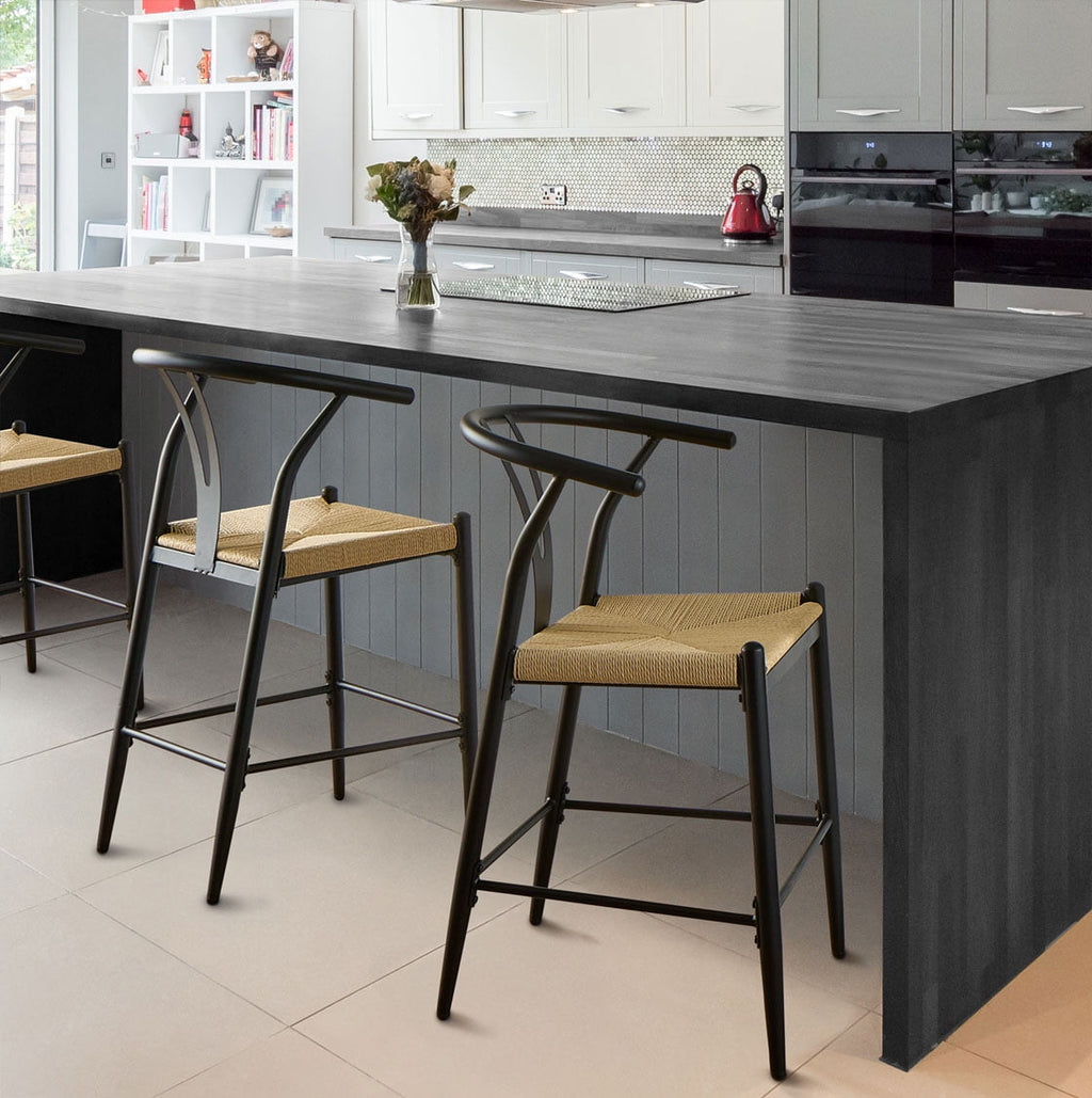  Springwood Wishbone Metal Counter Bar Stool, 2 Pack, Black Color for Indoor