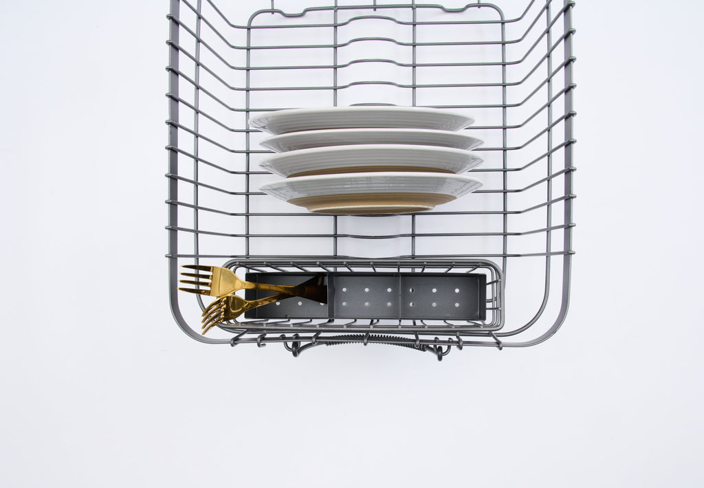  Metal Dish Rack with Caddy, Antique Gray, Best Used for Dish Drying and Sink Organization