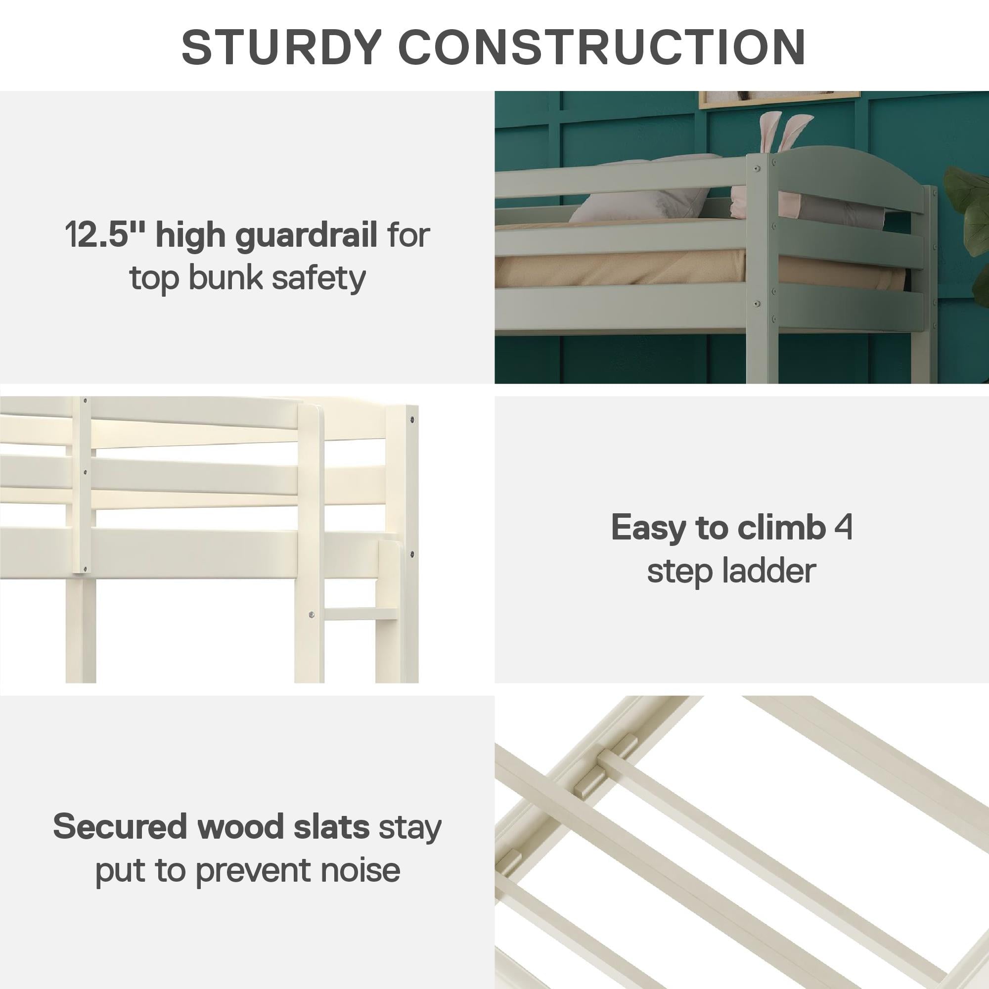  Leighton Solid Wood Twin-over-Twin Convertible Bunk Bed, Vanilla