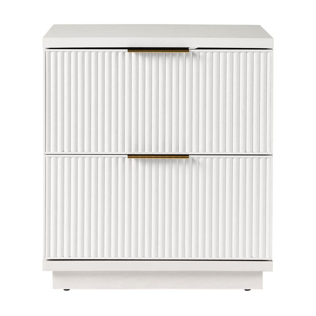  Lillian Fluted 2-Drawer Nightstand with USB, White Finish