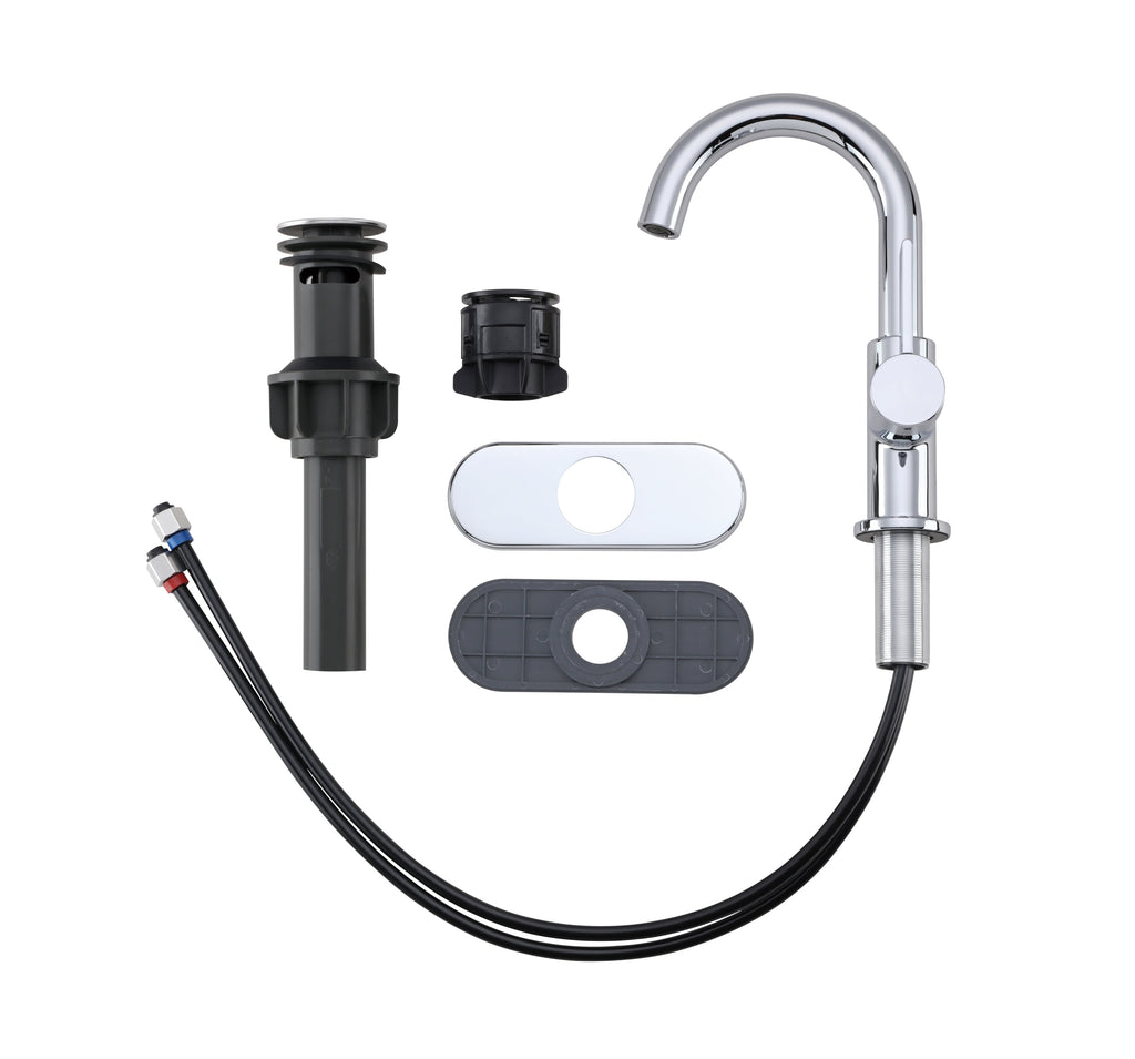  Chrome Single Handle High-Arc Bathroom Faucet with Knurled Handle