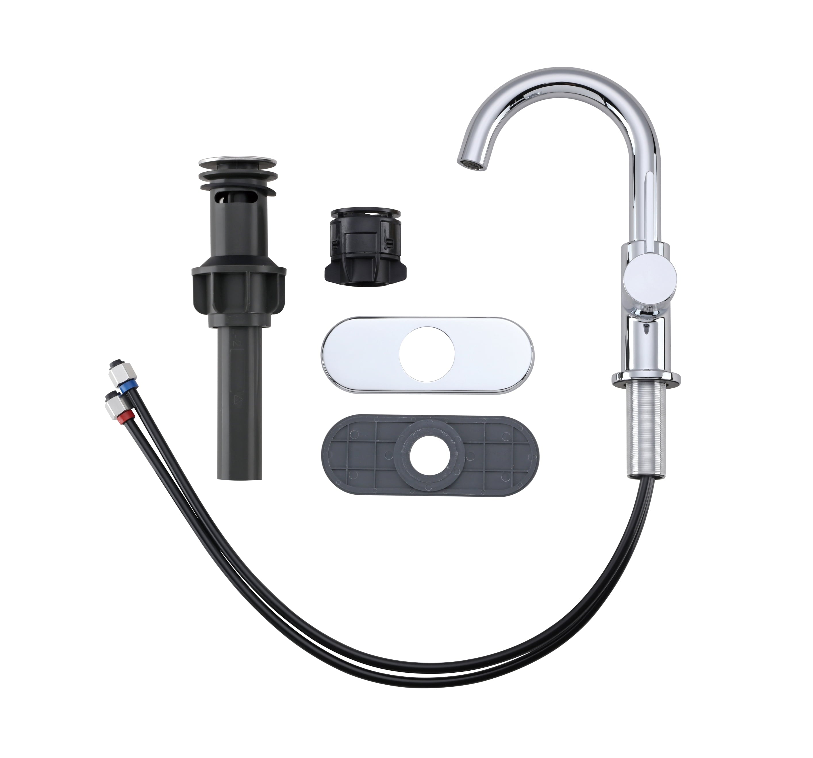  Chrome Single Handle High-Arc Bathroom Faucet with Knurled Handle