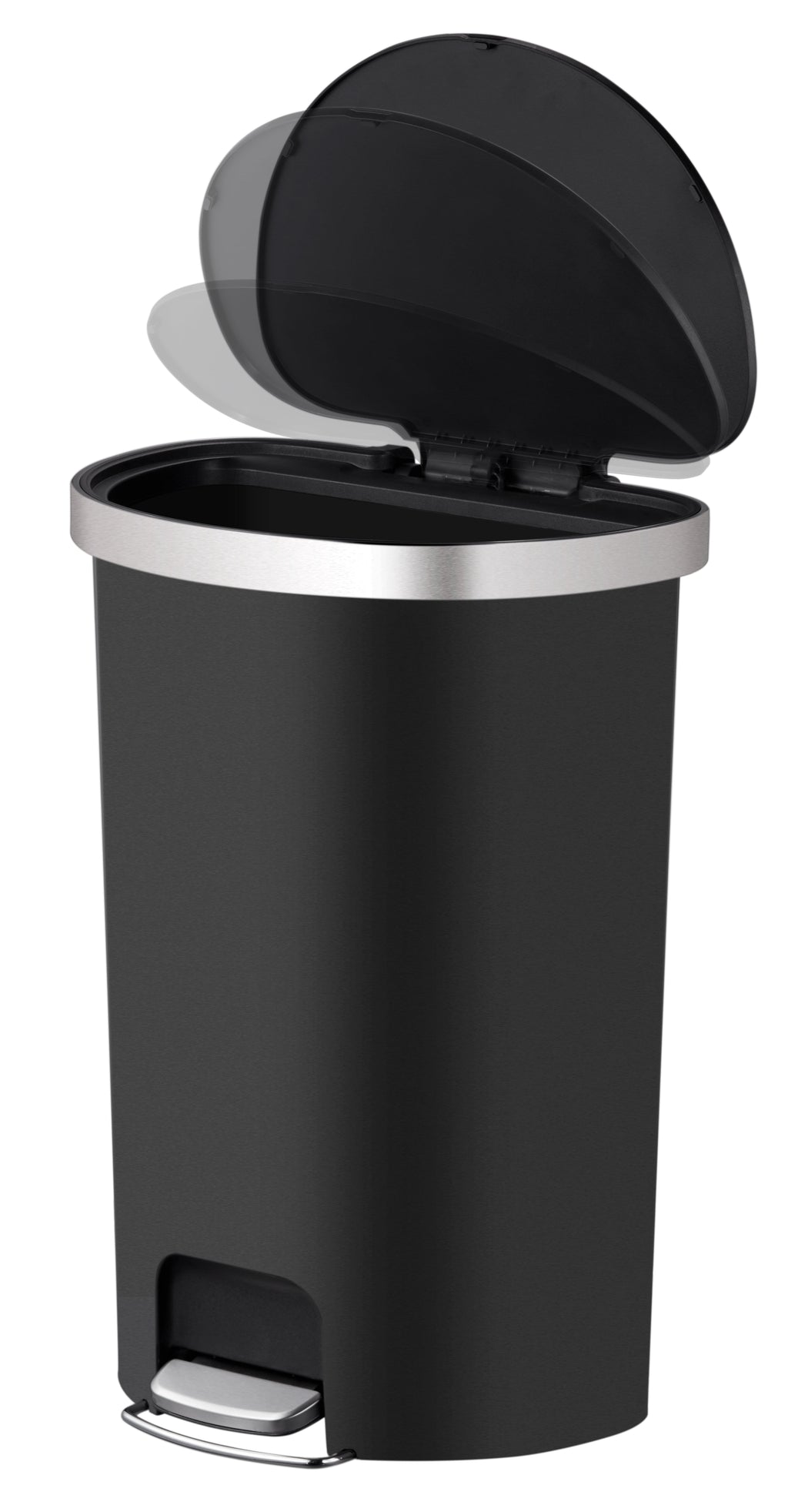  Large Kitchen Trash Can, 14.5 Gallon Plastic Semi Round Step Garbage Bin with Soft Close Lid, Black