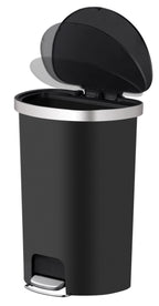  Large Kitchen Trash Can, 14.5 Gallon Plastic Semi Round Step Garbage Bin with Soft Close Lid, Black