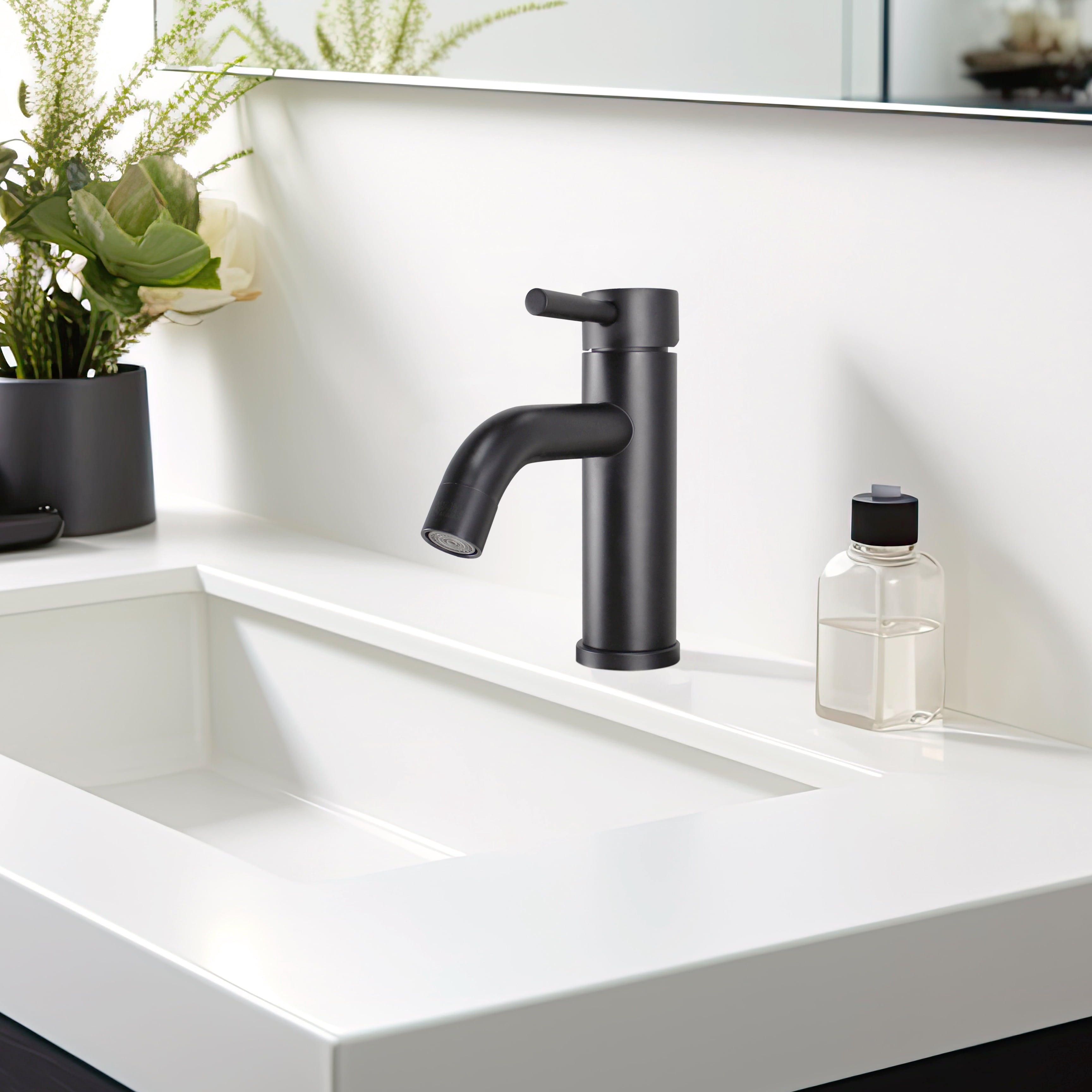  Elmont Single Handle Bathroom Sink Faucet, Matte Black, Includes Push Pop-Up Drain