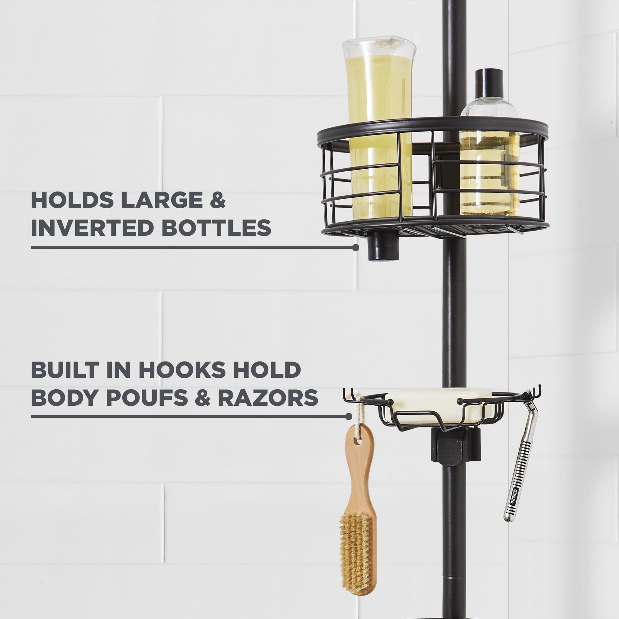  Rust-Resistant Tension Pole Shower Caddy, 3 Shelves, Oil Rubbed Bronze Finish