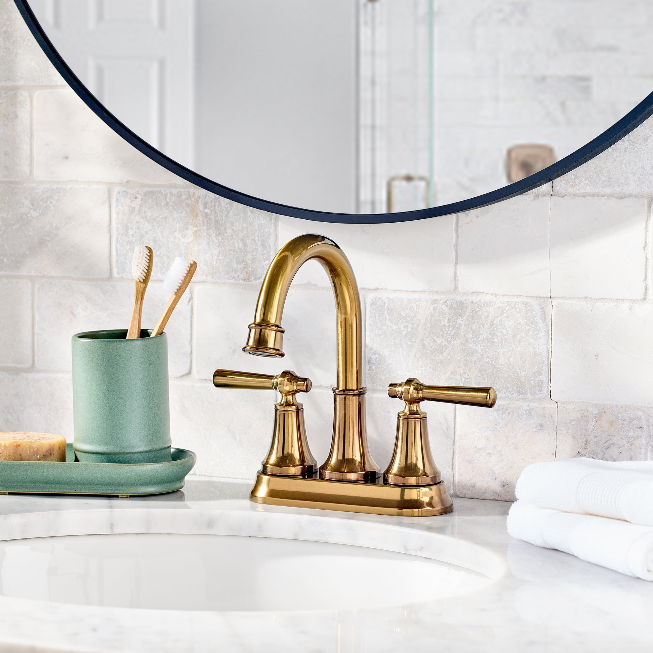  Modern Heirloom 4" Centerset Bathroom Faucet in Heritage Gold