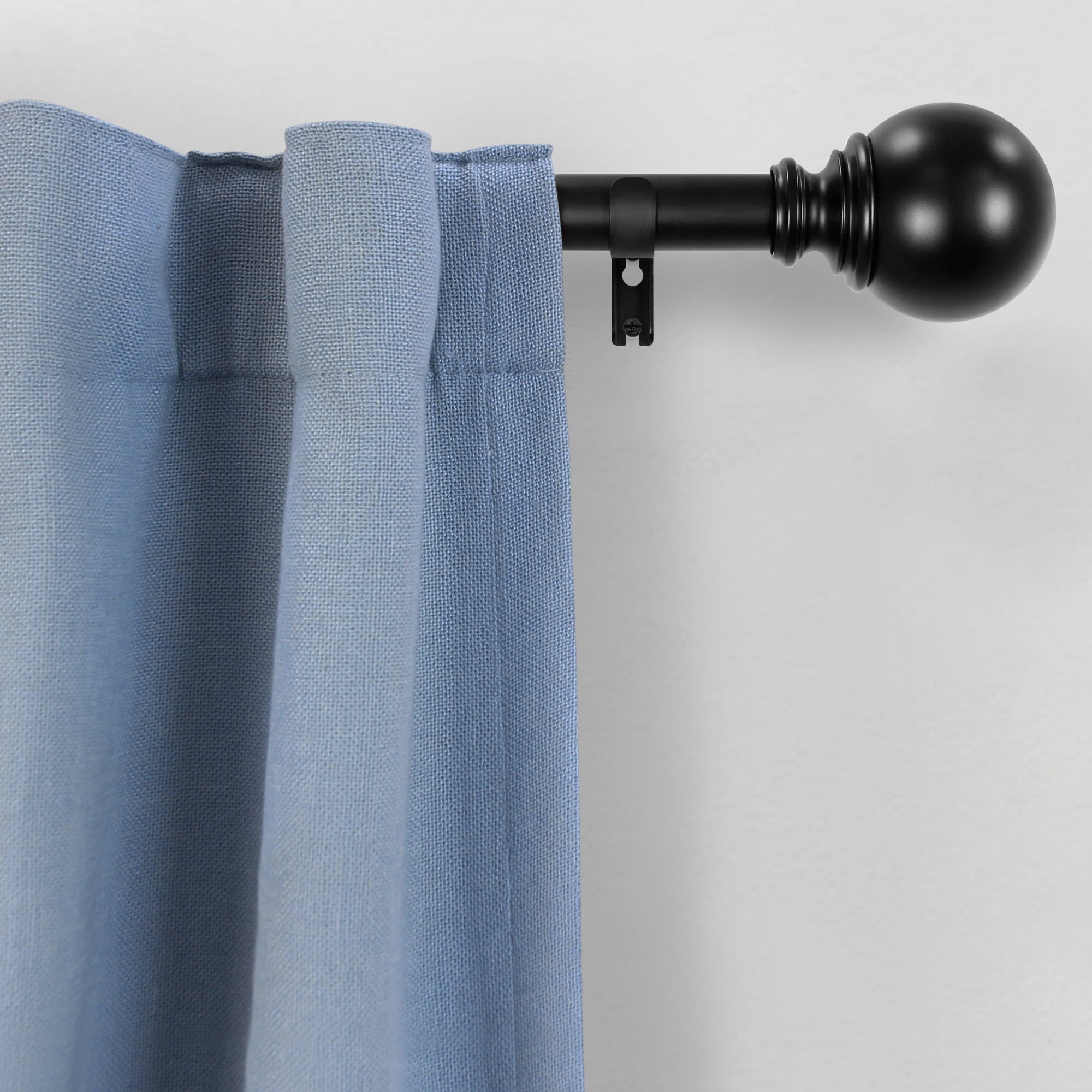  1" Matte Black Metal Ball Single Curtain Rod 32-120"