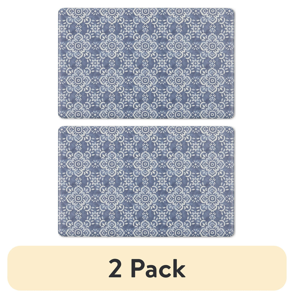 (2 pack)  Azmi Kitchen Mat, Blue, 20"W x 32"L, 1 Piece