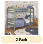 (2 pack)  Leighton Kids Solid Wood Twin-over-Twin Convertible Bunk Bed with Ladder and Guardrails, Sage Green