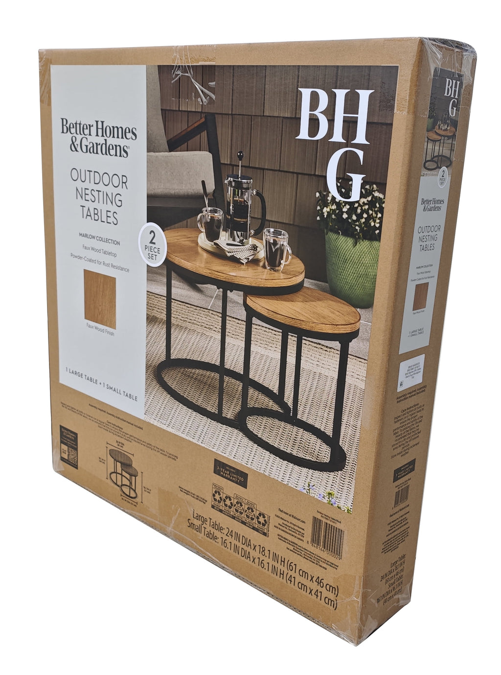  Marlow Outdoor 2pk Patio Nesting Tables, Black