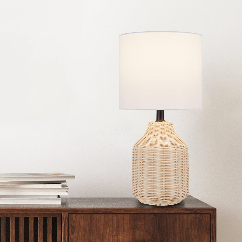  18" Woven Rattan Table Lamp, Natural Finish