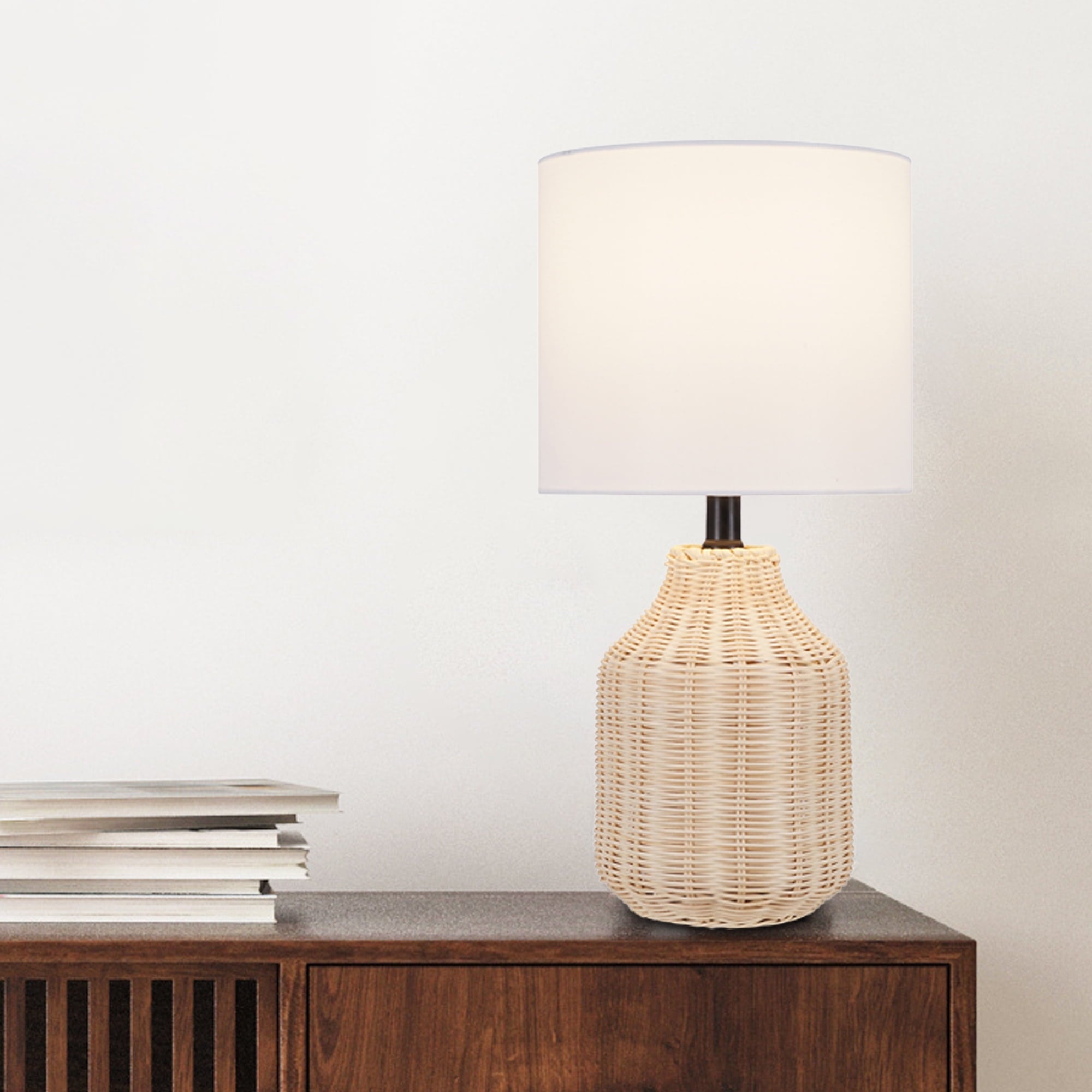  18" Woven Rattan Table Lamp, Natural Finish