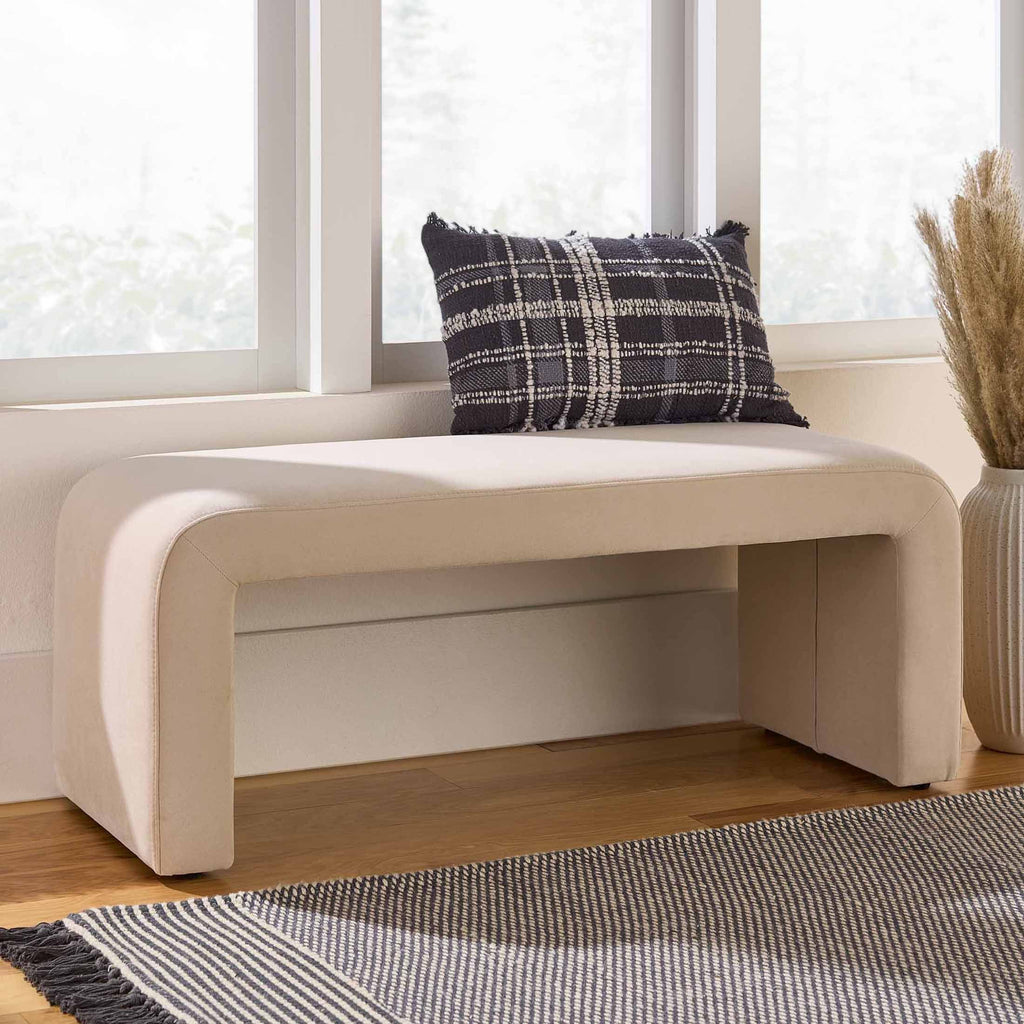  Juliet 44.50" Velvet Waterfall Bench, Beige