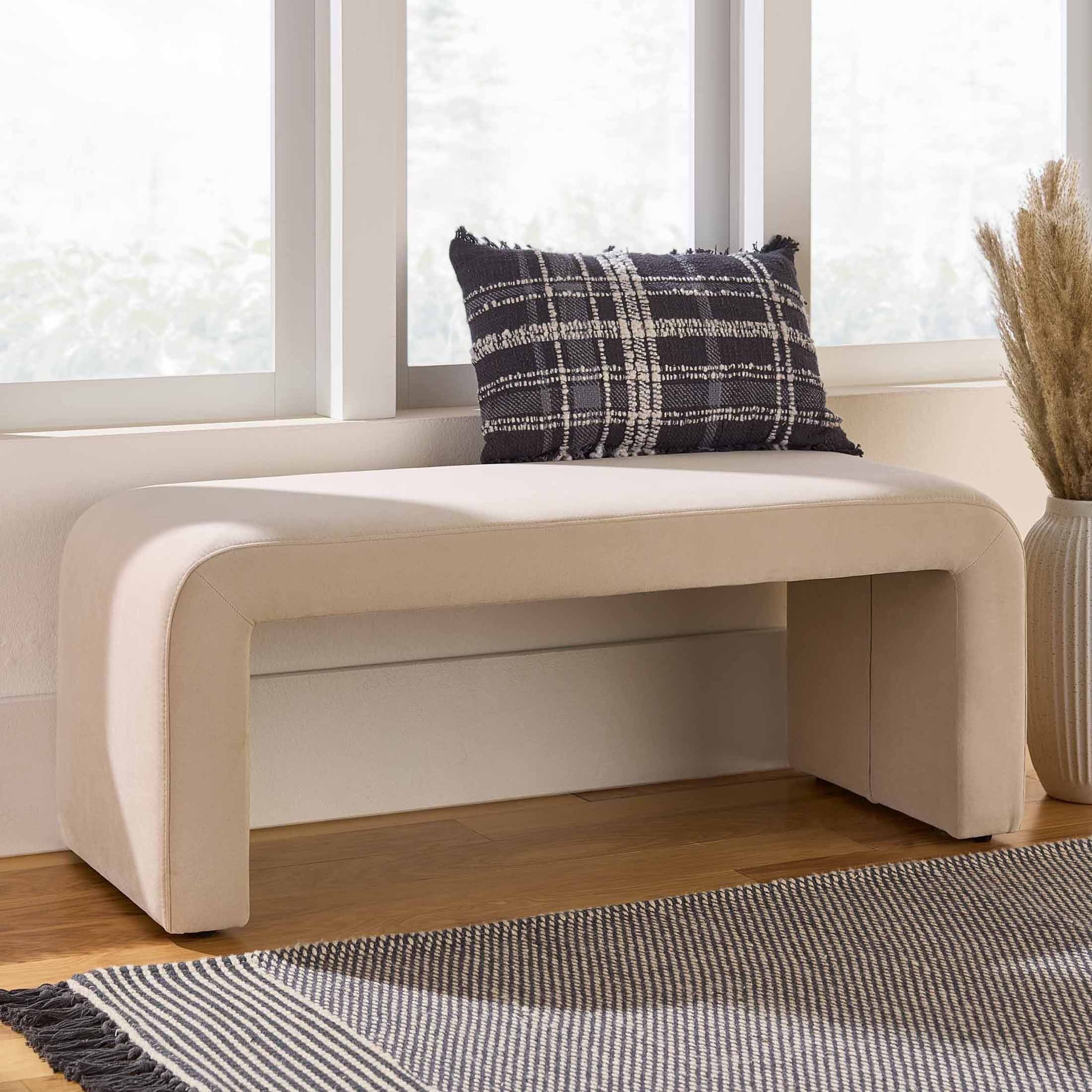  Juliet 44.50" Velvet Waterfall Bench, Beige