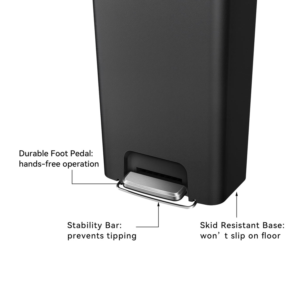  Kitchen Trash Can, 11.9 Gallon Plastic Step Garbage Bin with Soft Close Lid, Black