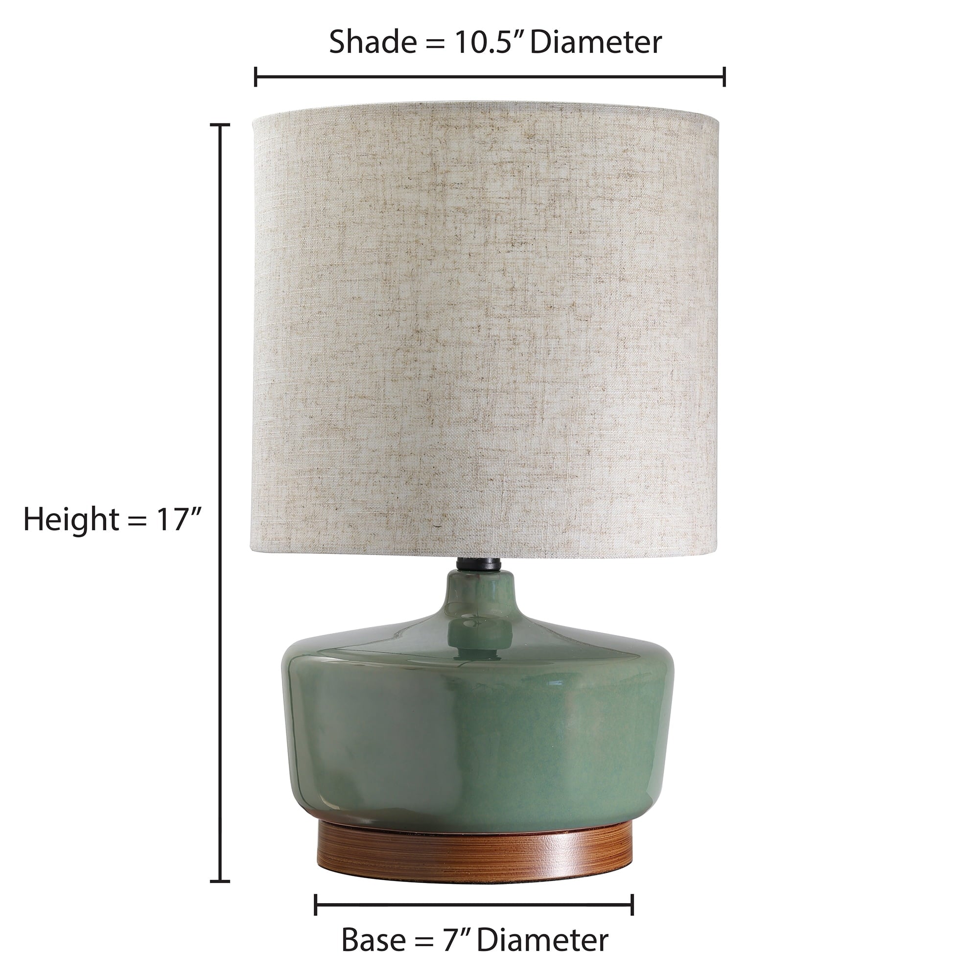  17" Tall Modern Mid-Century Ceramic Table Lamp with Wood Base