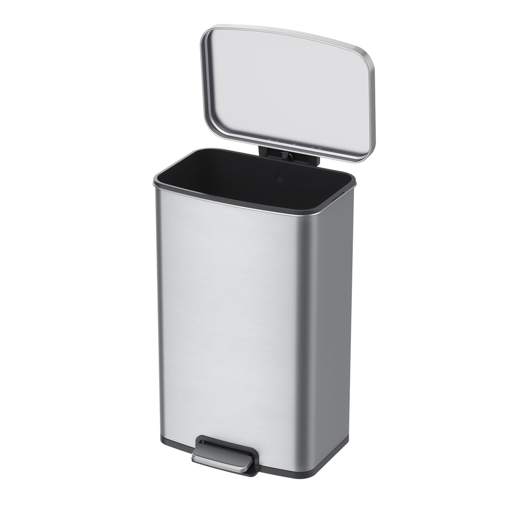 Kitchen Trash Can, 13.2 Gallon Stainless Steel Step Garbage Bin with Soft Close Lid, Silver