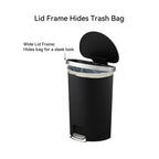  Large Kitchen Trash Can, 14.5 Gallon Plastic Semi Round Step Garbage Bin with Soft Close Lid, Black