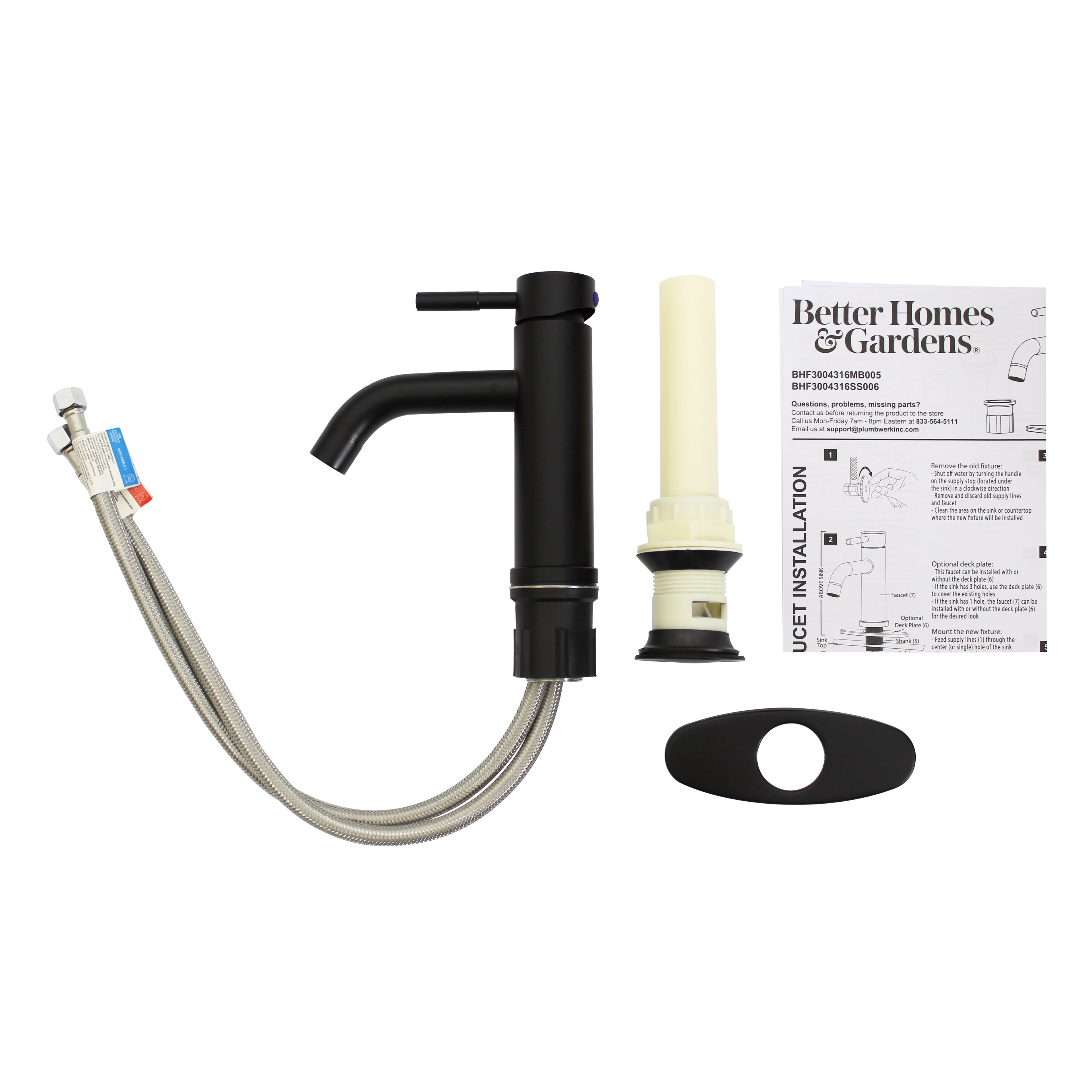  Elmont Single Handle Bathroom Sink Faucet, Matte Black, Includes Push Pop-Up Drain