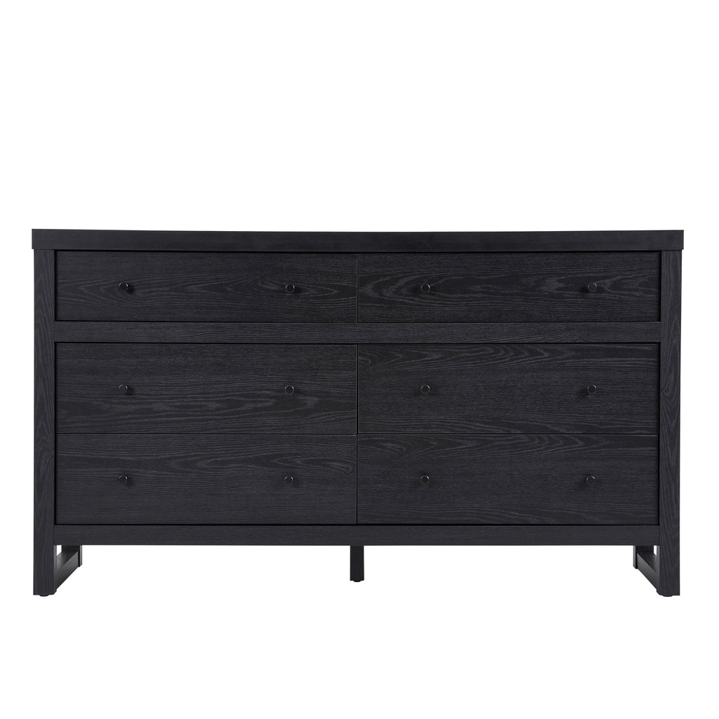  Ezra 64" Wide 6-Drawer Dresser, Rich Black Finish