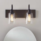  16" Farmhouse 2-Light Bronze Vanity Light, Metal Fixture Seeded Glass Shades