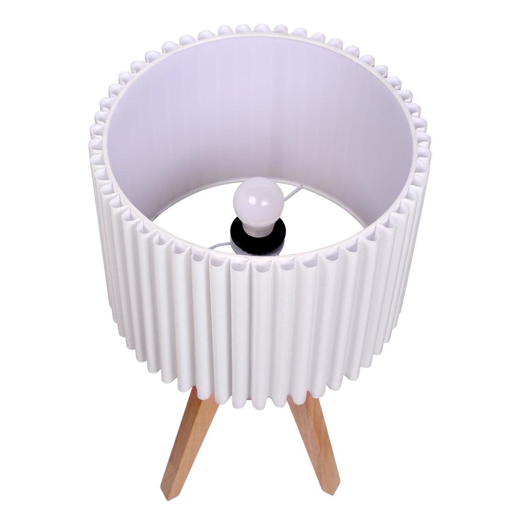 24" Tripod Table Lamp with Natural Wood Base and Pleated Shade