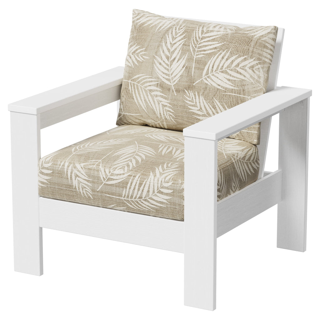 Ezra 4-Piece Outdoor HDPE Conversation Set, White with Neutral Palm Cushions