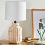  18" Woven Rattan Table Lamp, Natural Finish