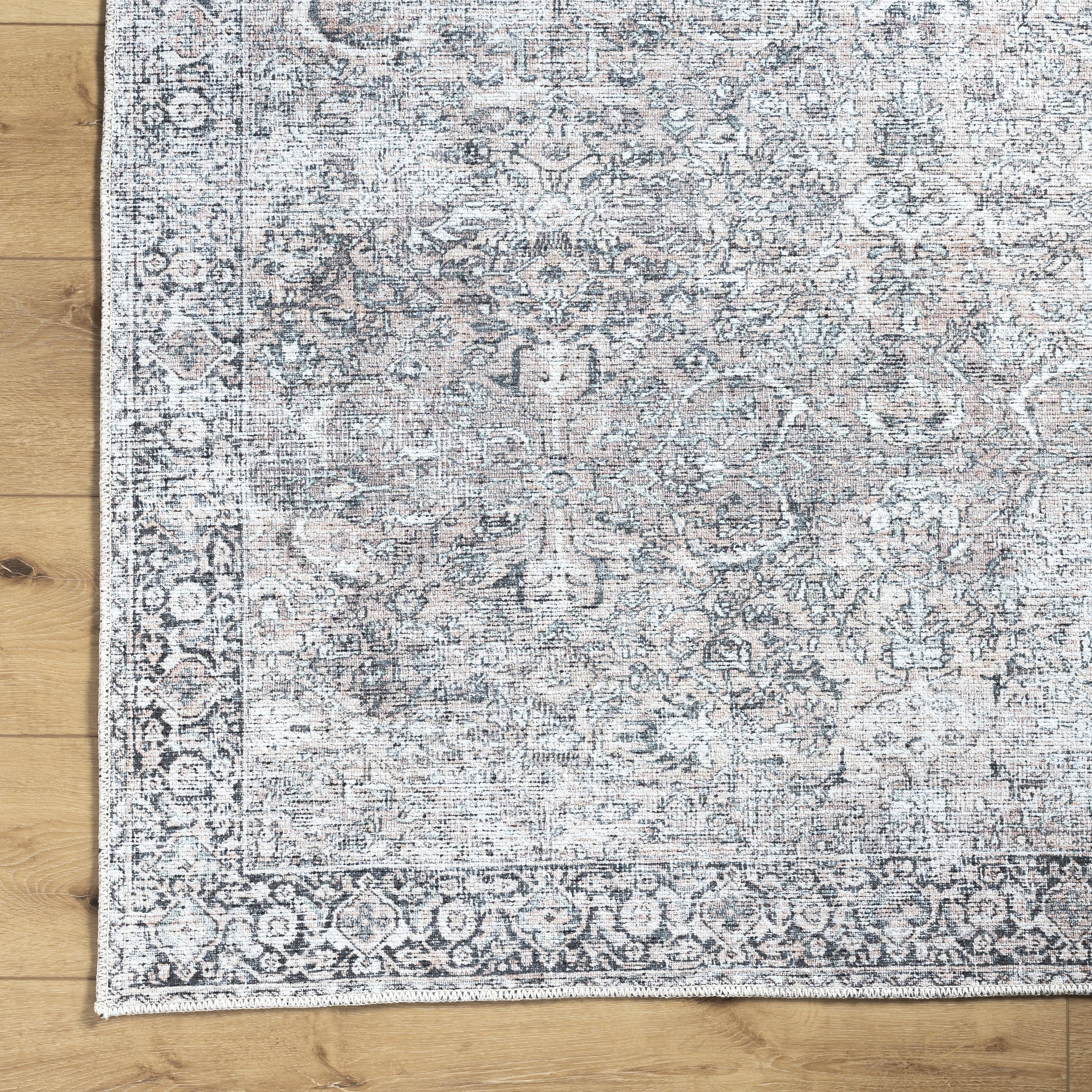  Persian Blooms Washable Non-Skid Indoor Area Rug, Brown, 5'3" x 7'