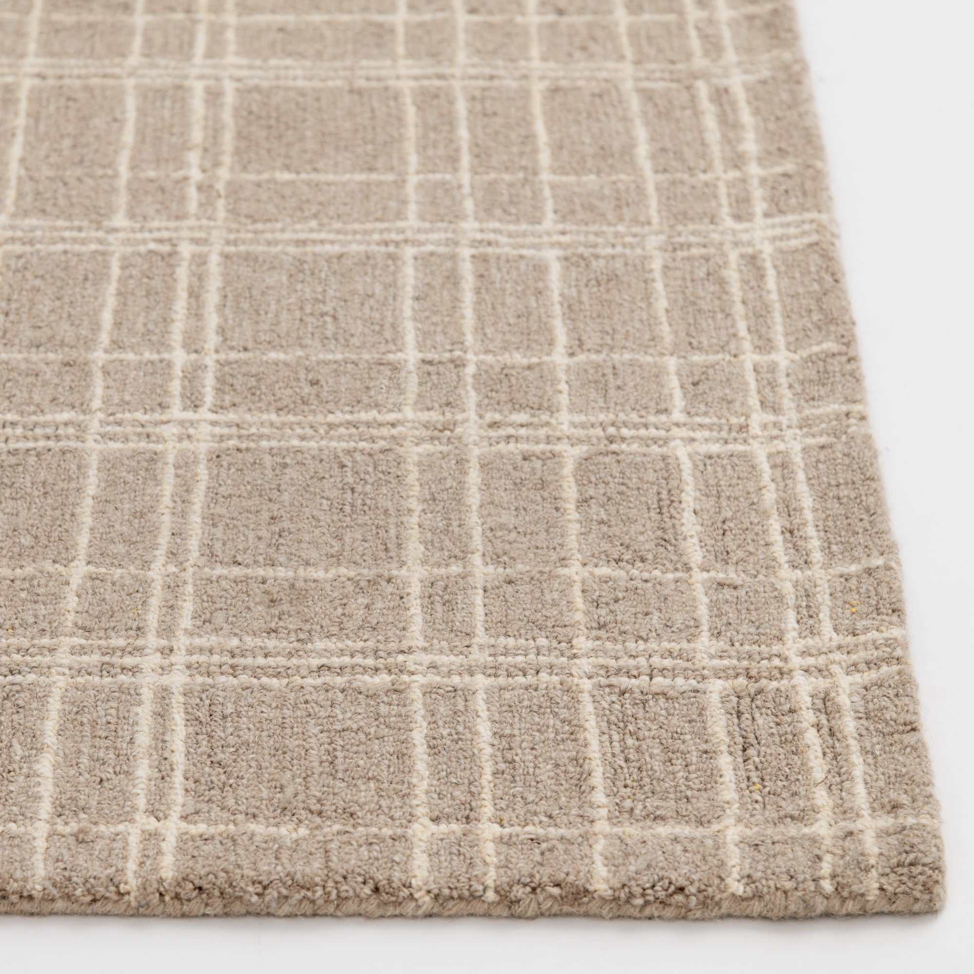  Beige Plaid Wool Indoor Area Rug, 7'10"x9'10"