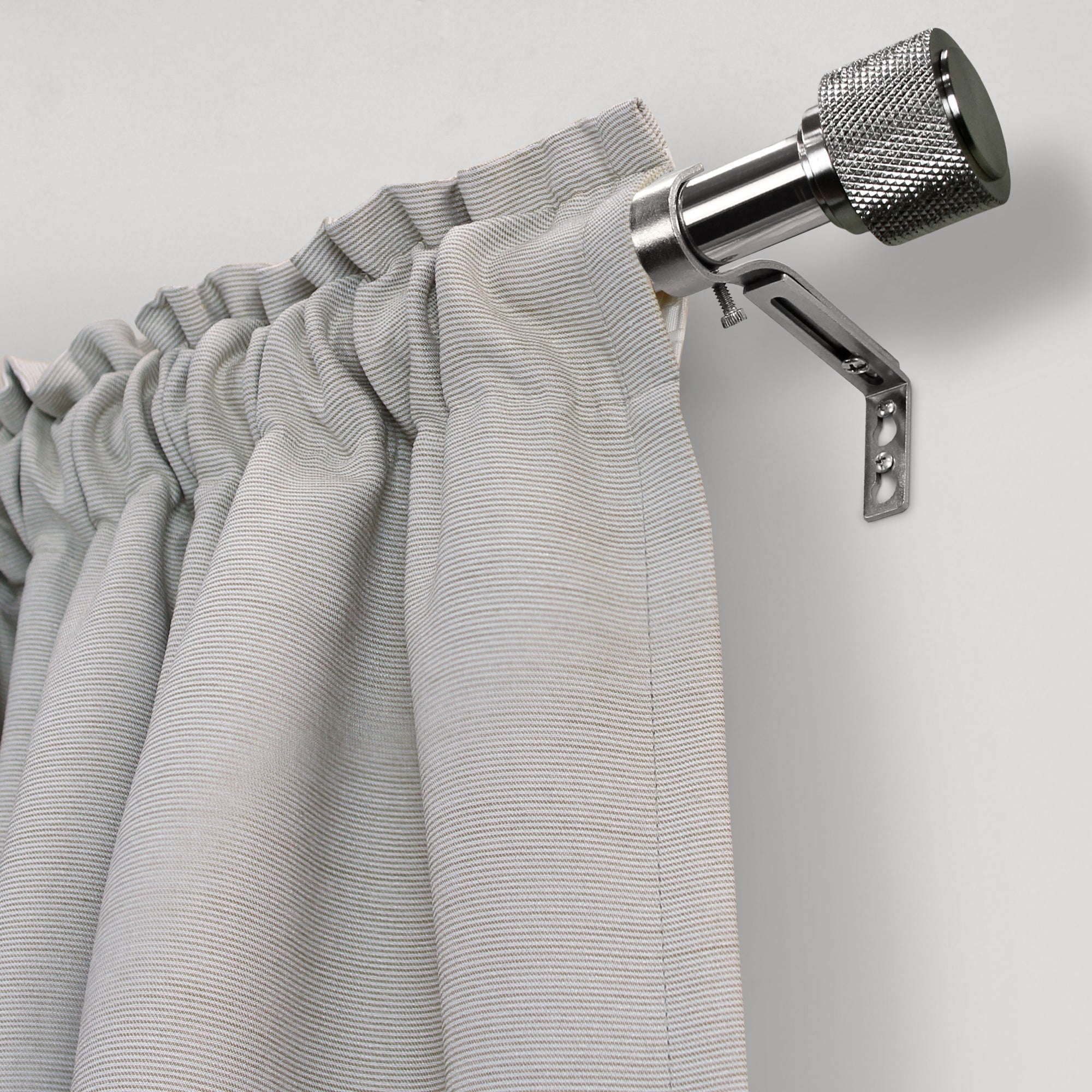  1" Satin Nickel Knurled Cylinder Curtain Rod, 42-120"