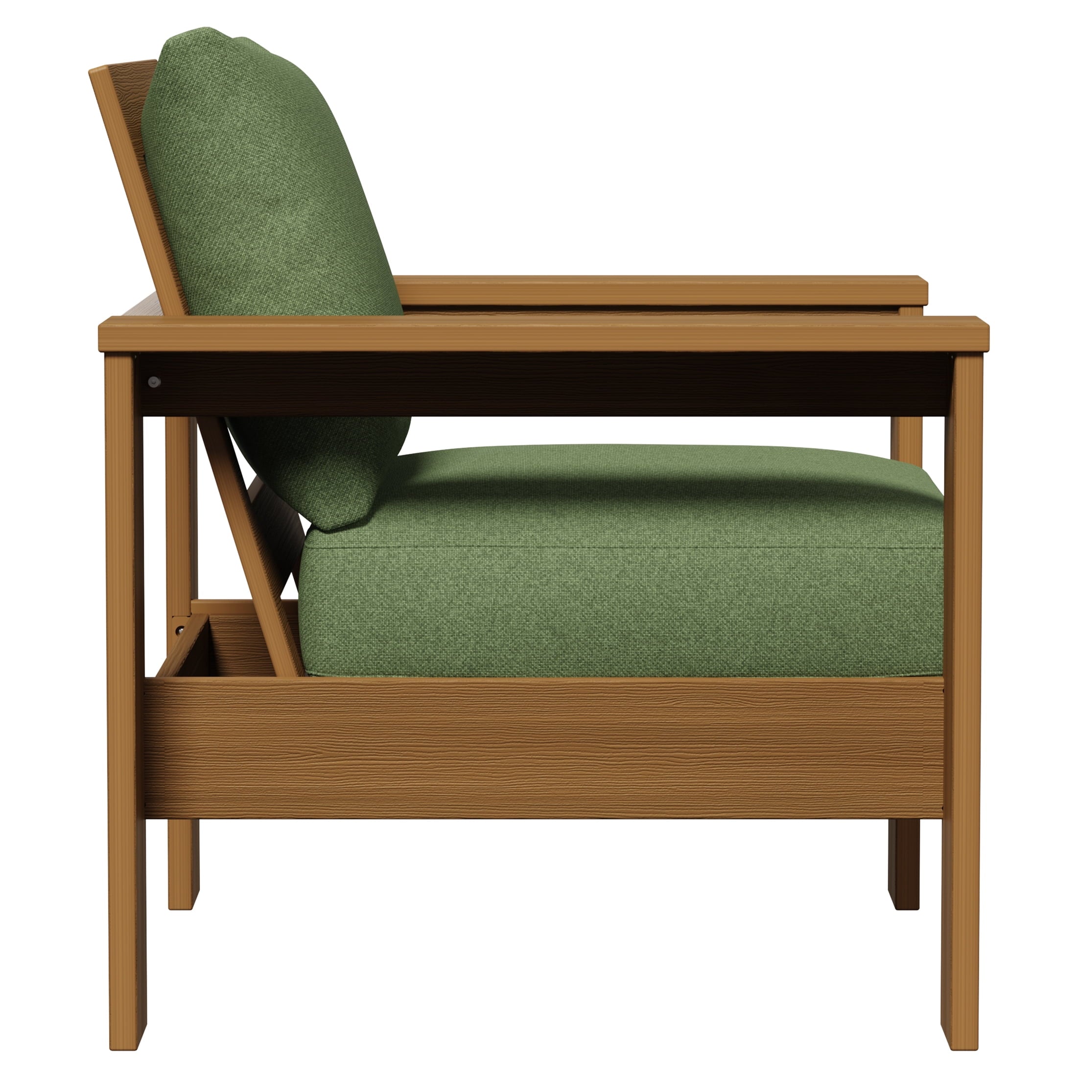  Ezra Outdoor HDPE Club Chair with Teak Finish and Green Cushions