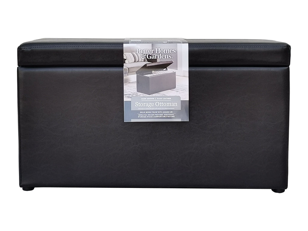  30" Hinged Storage Ottoman, Brown Faux Leather