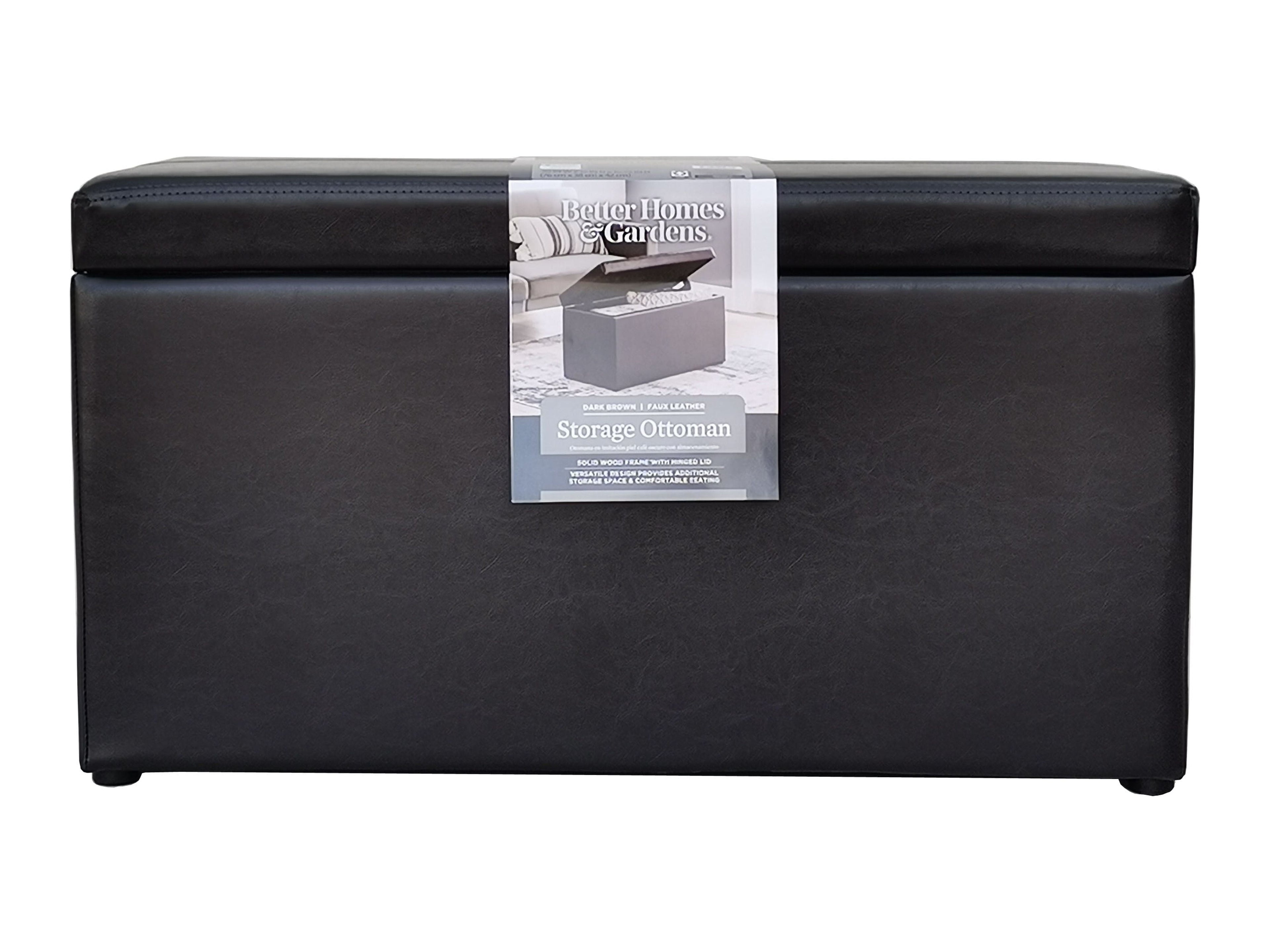  30" Hinged Storage Ottoman, Brown Faux Leather