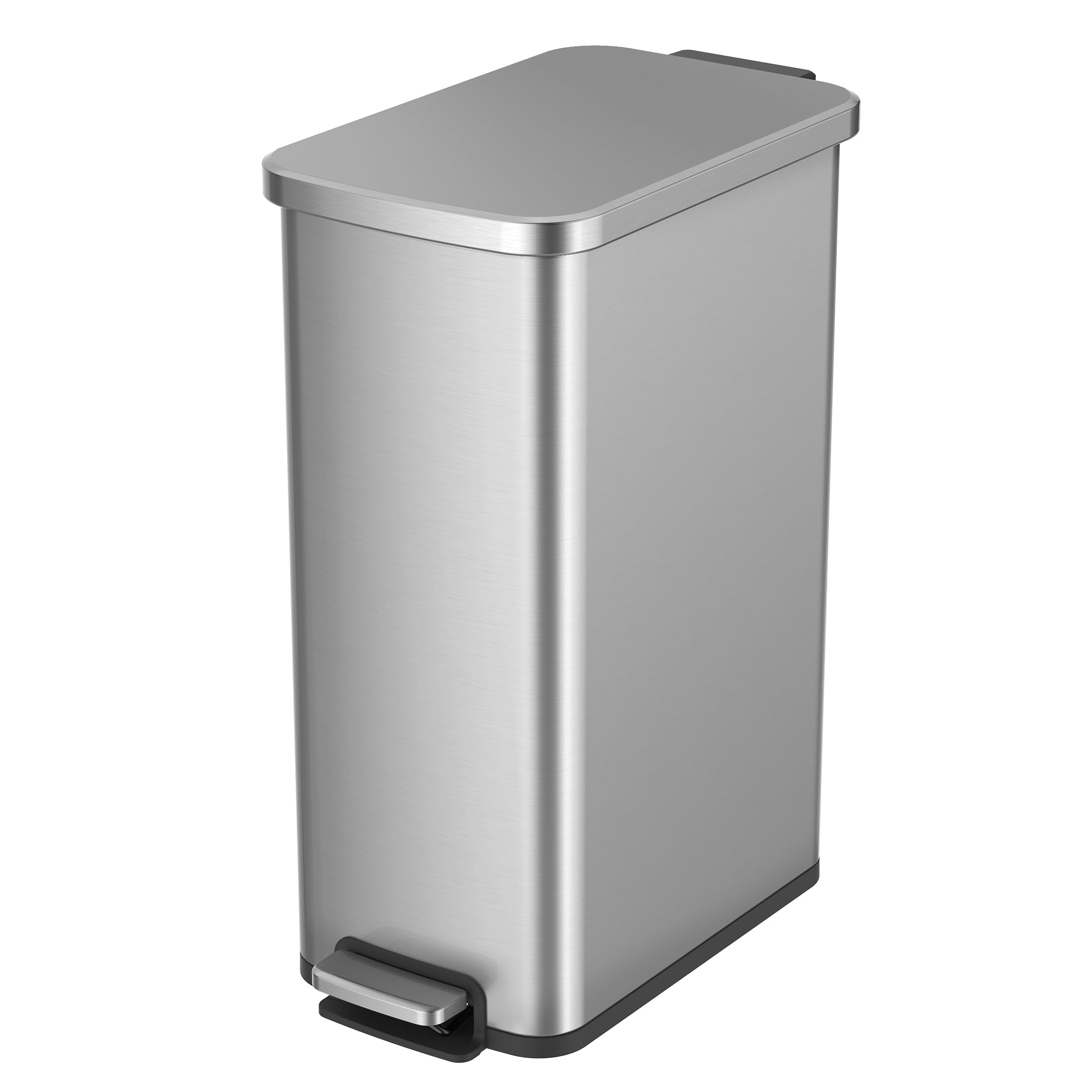  Kitchen Trash Can, 13.2 Gallon Stainless Steel Slim Step Garbage Bin with Soft Close Lid, Silver