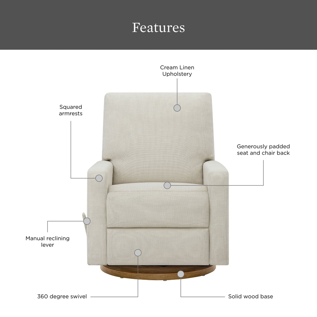 Modern Farmhouse Swivel Glider Recliner, Cream Linen