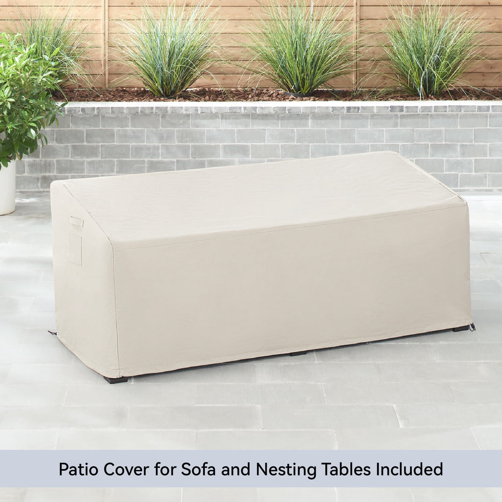  River Oaks Outdoor Sofa & 2 Nesting Tables with Patio Cover, Dark Brown