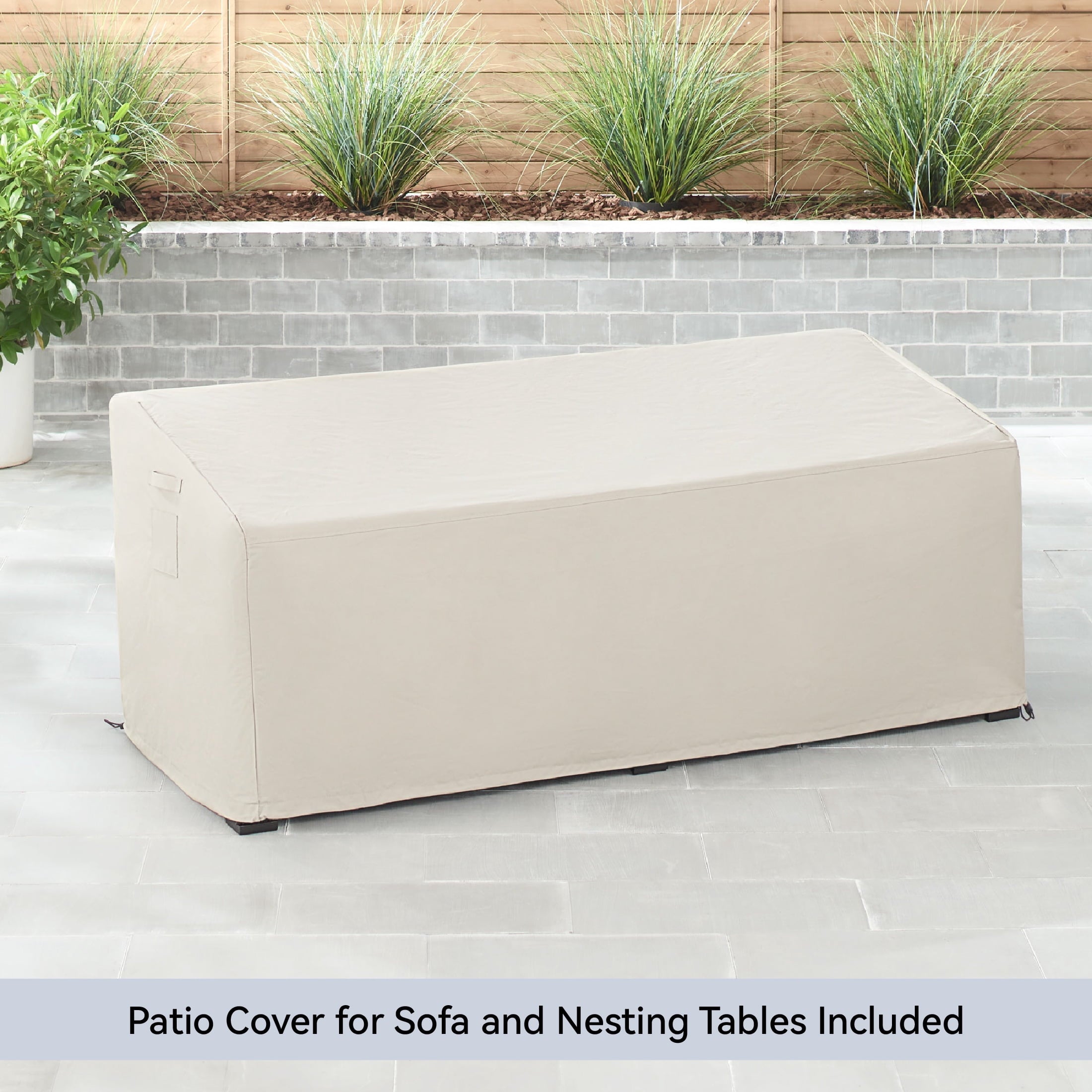  River Oaks Outdoor Sofa & 2 Nesting Tables with Patio Cover, Dark Brown