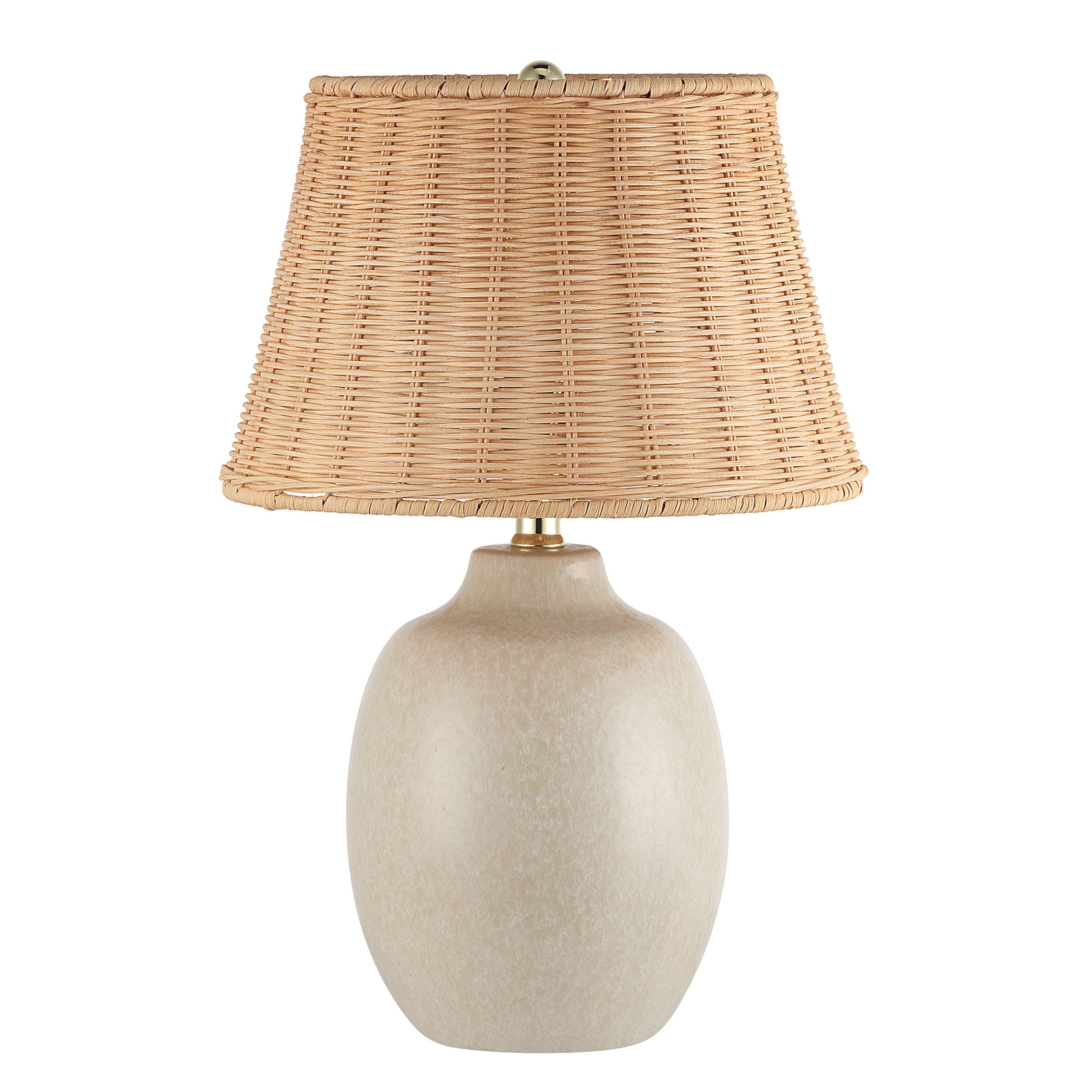  Cream Ceramic Table Lamp with Rattan Shade, 18 Inches