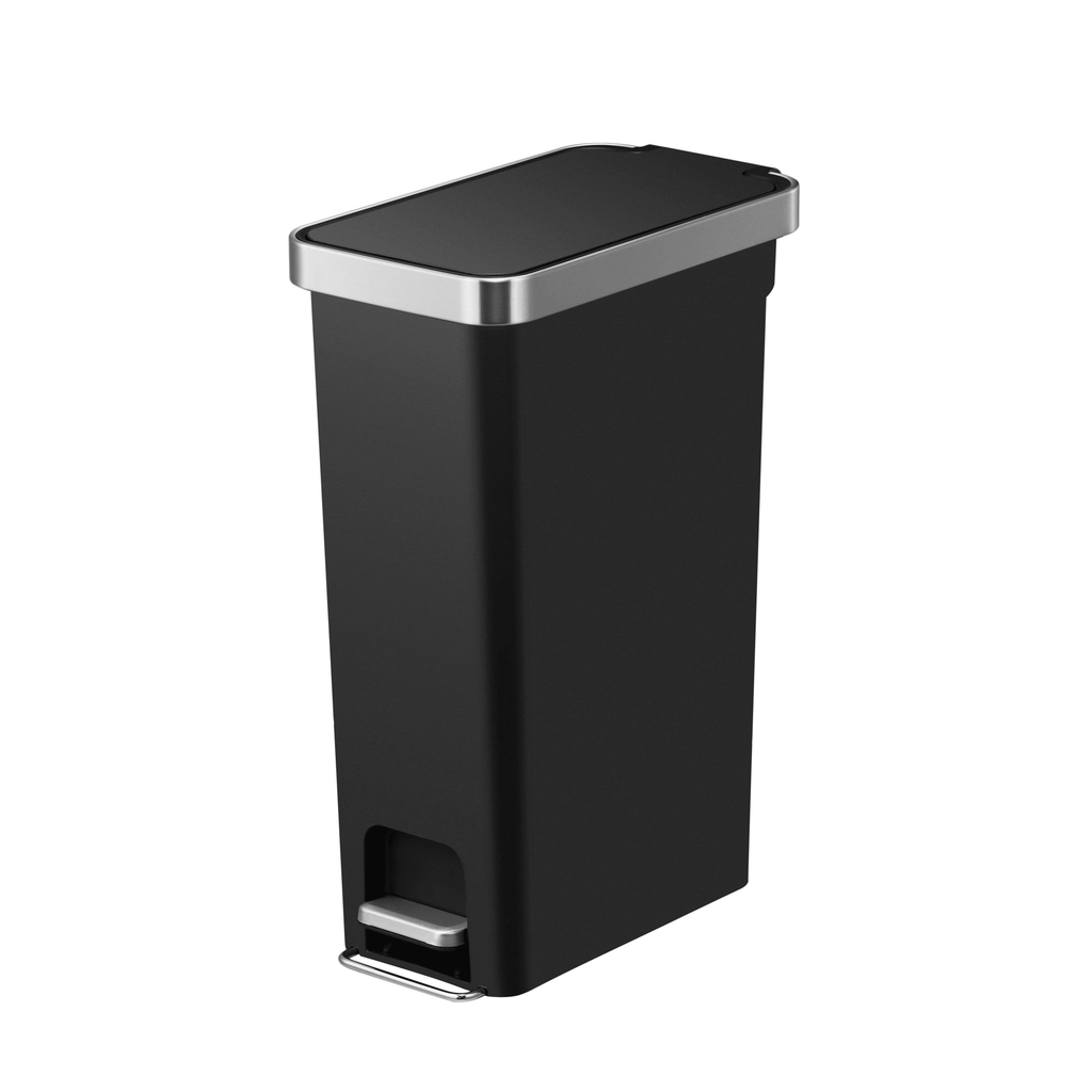  Slim Kitchen Trash Can, 10.5 Gallon Plastic Step Garbage Bin with Soft Close Lid, Black