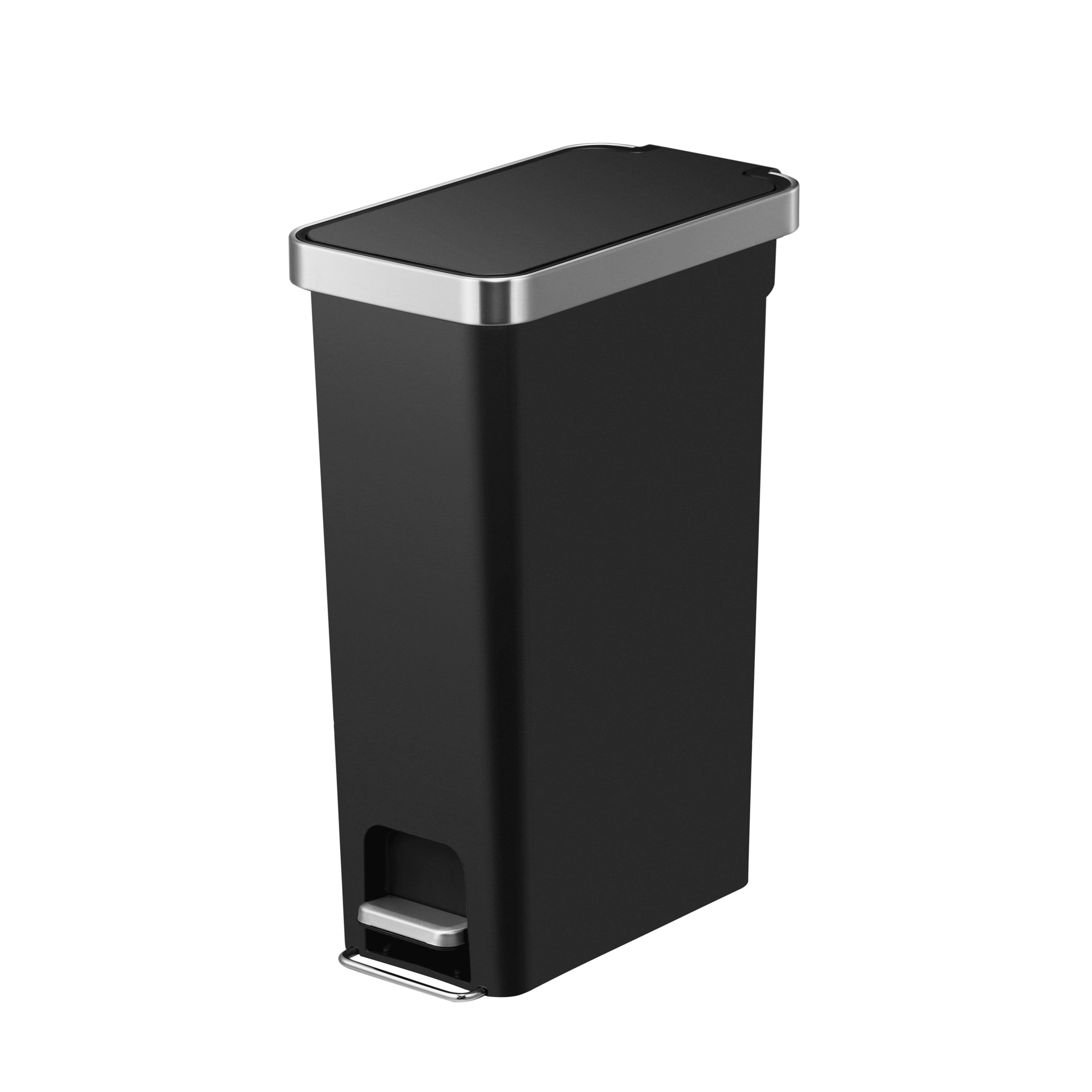  Slim Kitchen Trash Can, 10.5 Gallon Plastic Step Garbage Bin with Soft Close Lid, Black